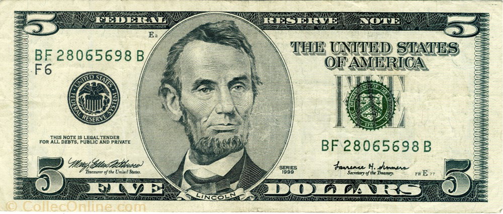 billets amerique du nord etats unis 5 dollars