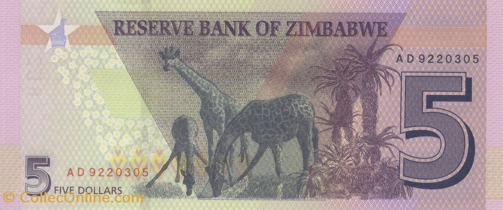 billets afrique zimbabwe 5 dollars