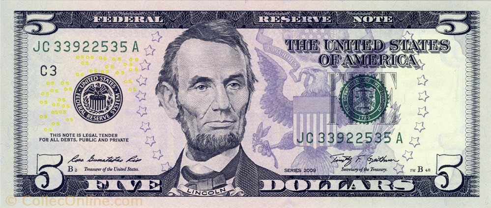 billets amerique du nord etats unis 5 dollars