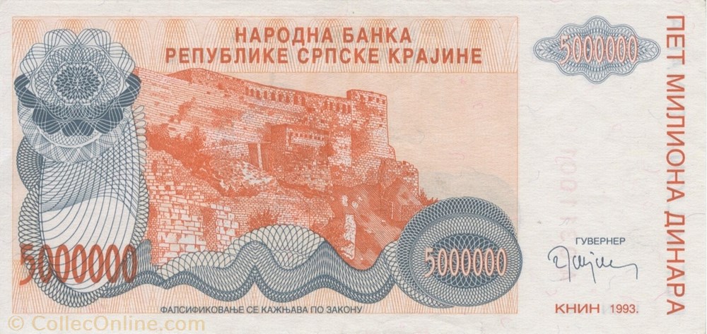 5.000.000 dinars billets europe republique serbe de krajina 5 000 000 dinars