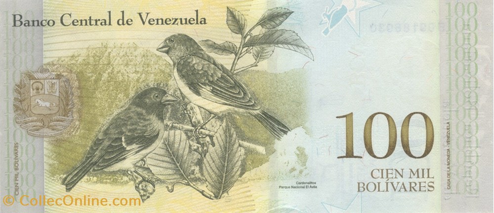 billets amerique du sud venezuela 100 000 bolivars