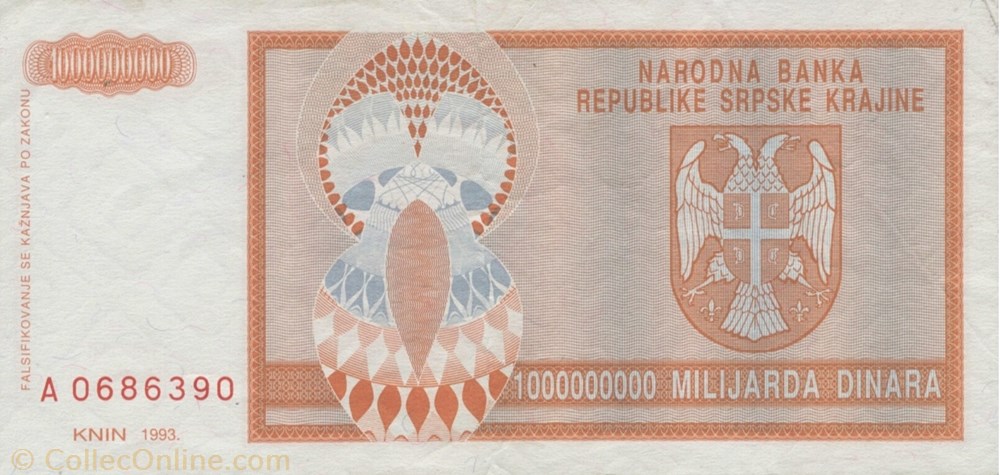billets europe republique serbe de krajina 1 000 000 000 dinars