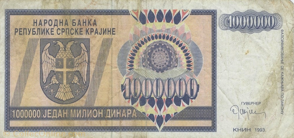 1.000.000 dinars billets europe republique serbe de krajina 1 000 000 dinars