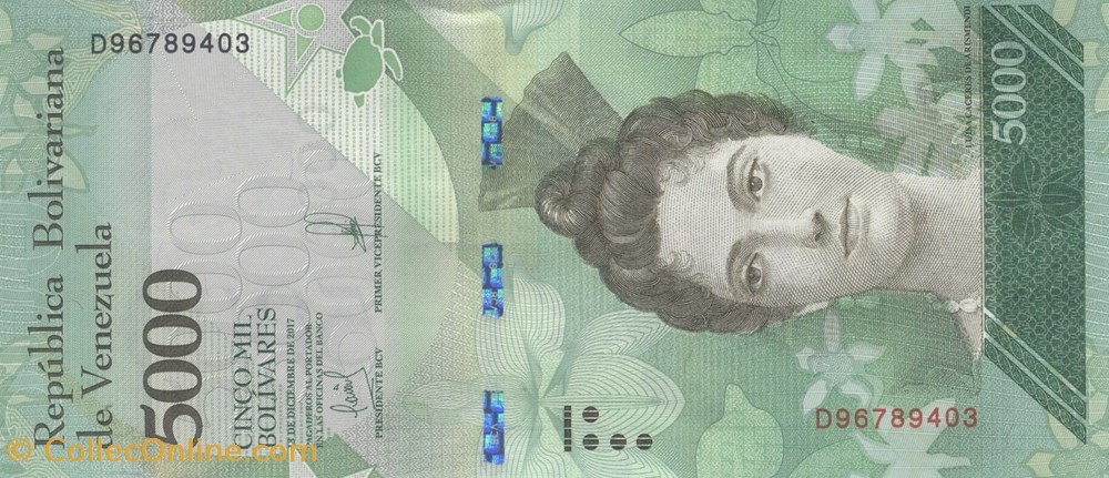 5.000 bolivars billets amerique du sud venezuela 5 000 bolivars