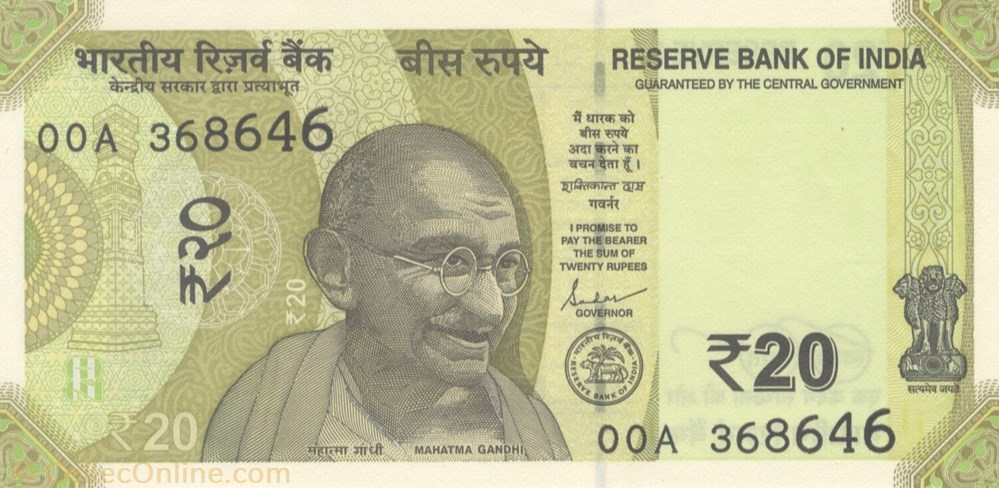 billets asie inde 20 roupies
