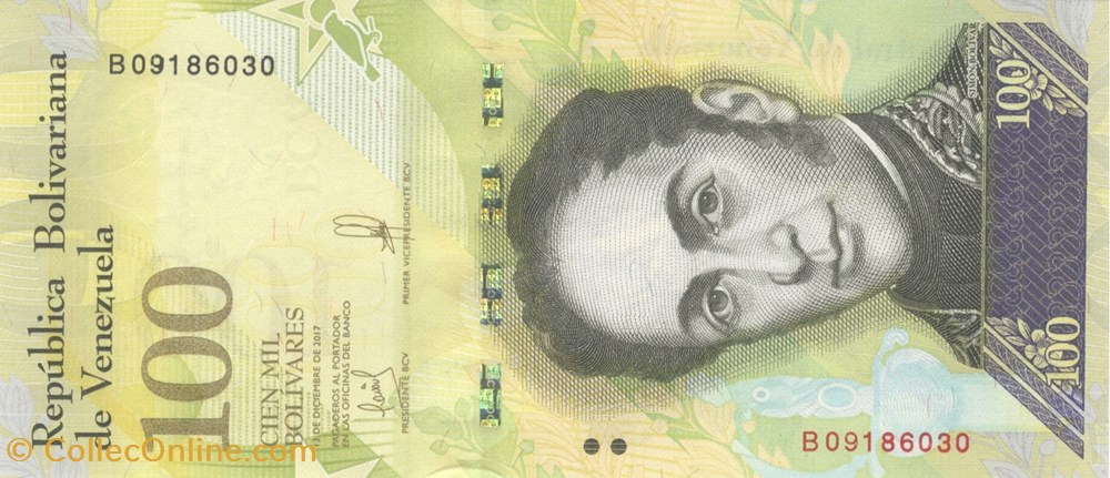 billets amerique du sud venezuela 100 000 bolivars