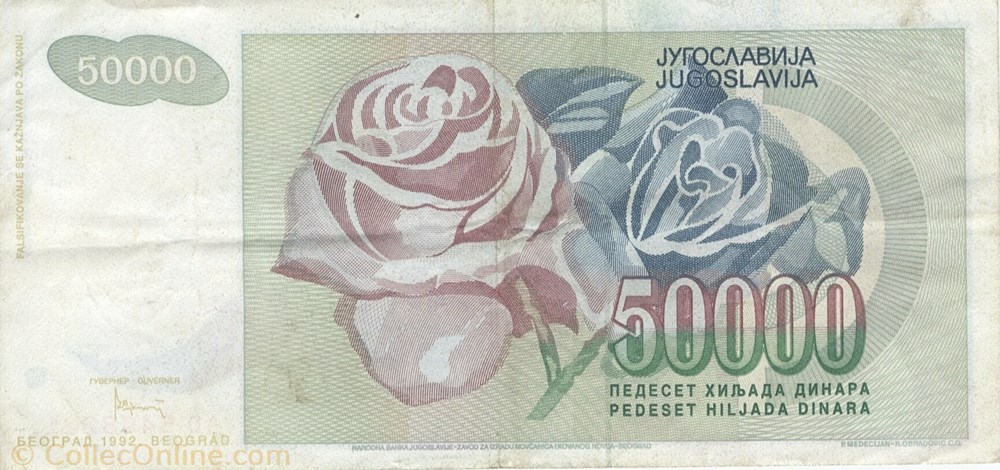 50.000 dinars billets europe yougoslavie 50 000 dinars