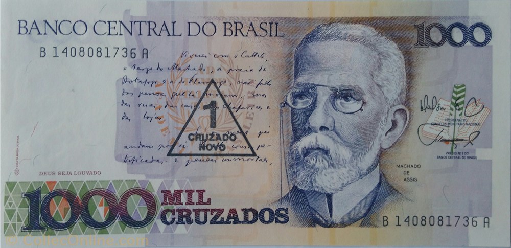 1.000 cruzados (1 cruzado nouveau) billets amerique du sud bresil 1 000 cruzados 1 cruzado nouveau