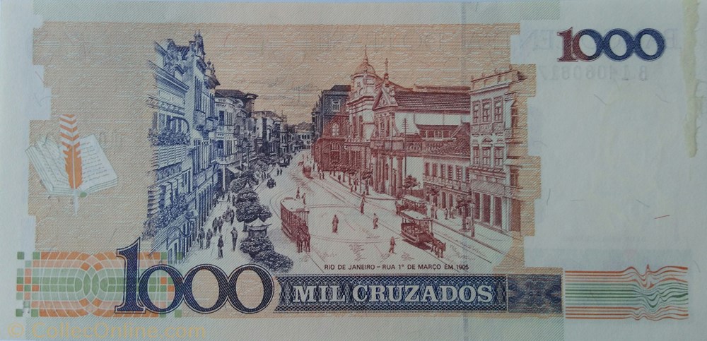 1.000 cruzados (1 cruzado nouveau) billets amerique du sud bresil 1 000 cruzados 1 cruzado nouveau
