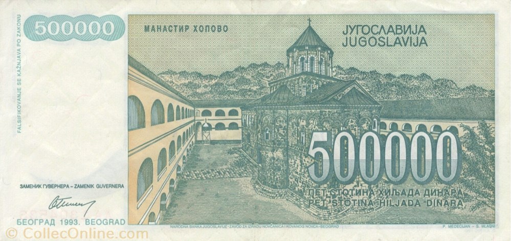 billets europe yougoslavie 500 000 dinars