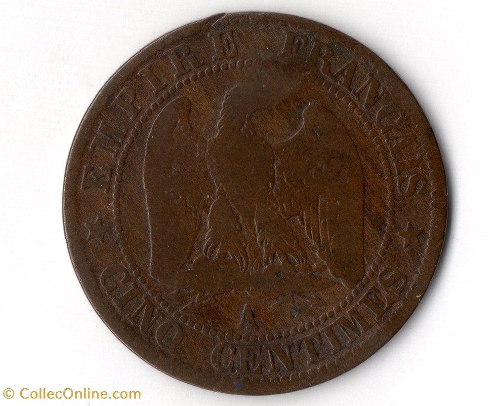 5 centimes Napoléon III, tête nue monnaie france moderne 5 centimes napoleon iii tete nue