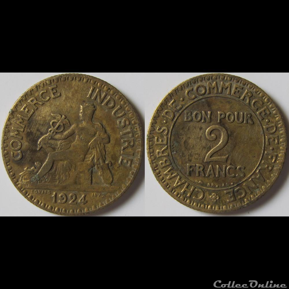 2 francs chambres de commerce (4 fermé) 1924 monnaie france moderne 2 francs chambres de commerce 4 ferme 1924
