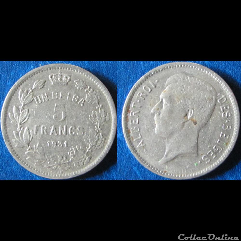 5 francs Albert Ier (un belga, fr) 1931 monnaie monde belgique 5 francs albert ier un belga fr 1931