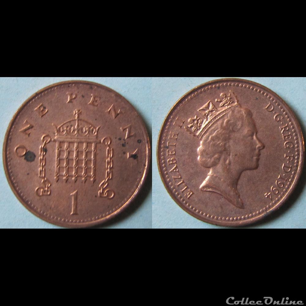 1 penny Elizabeth II (3ème effigie, acier plaqué) 1994 monnaie monde royaume uni 1 penny elizabeth ii 3eme effigie acier plaque 1994