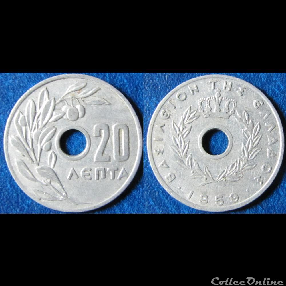 20 lepta (monarchie) 1959 monnaie monde grece 20 lepta monarchie 1959