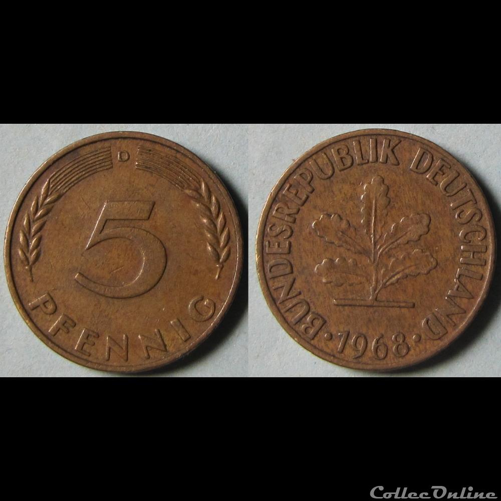 5 pfennig 1968 D monnaie monde allemagne 5 pfennig 1968 d