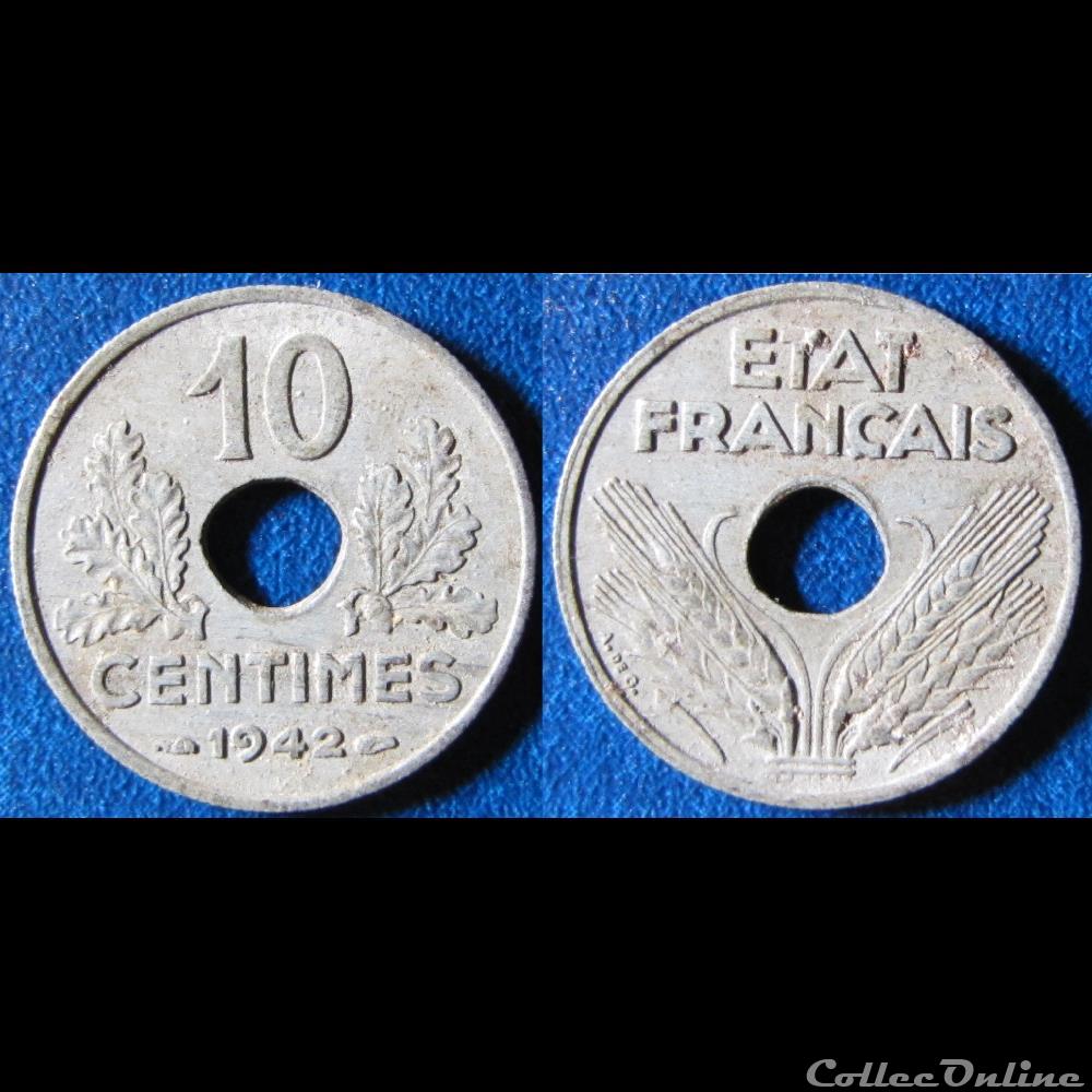10 centimes ETAT FRANCAIS, grand module 1942 monnaie france moderne 10 centimes etat francais grand module 1942