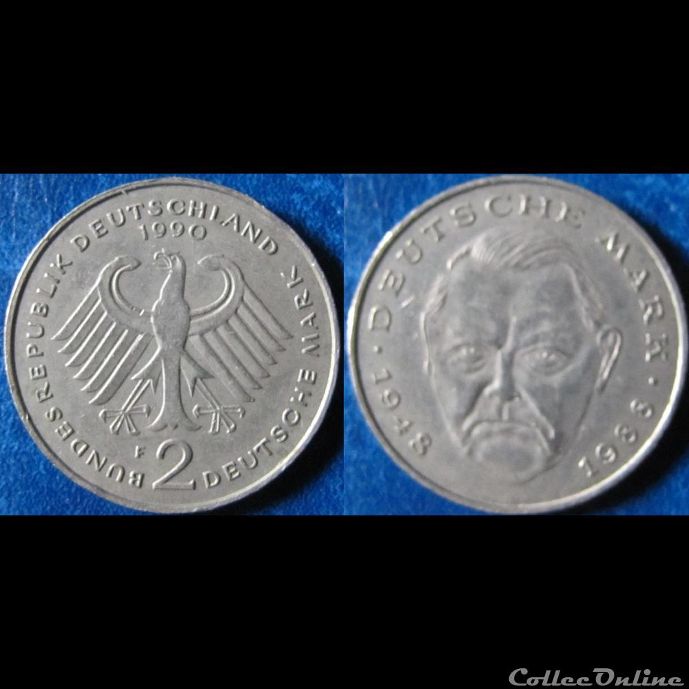 2 deutsch mark Ludwig Erhard 1990 F monnaie monde allemagne 2 deutsch mark ludwig erhard 1990 f