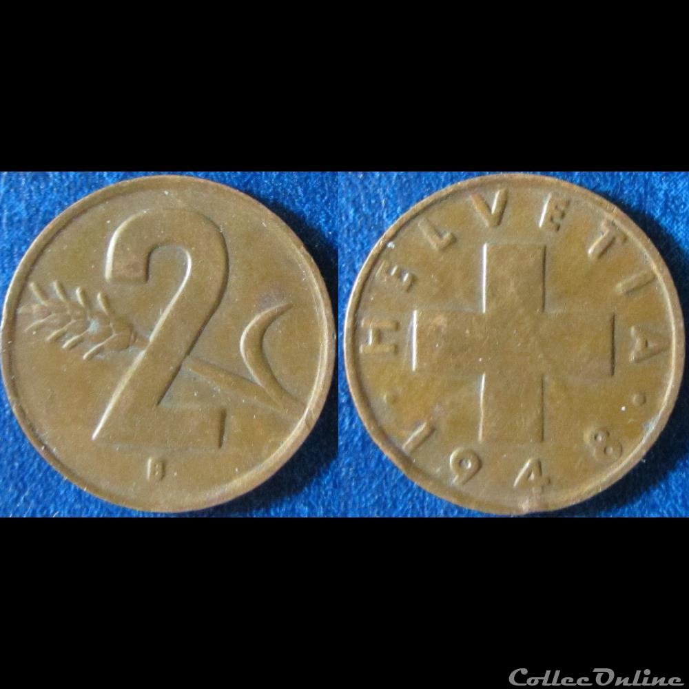 monnaie monde 2 centimes croix suisse 1948 b