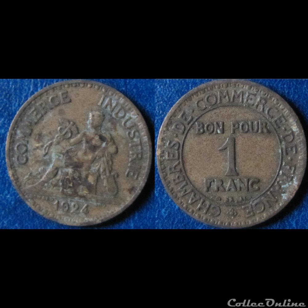 1 franc chambres de commerce de France (4 ouvert) 1924 monnaie moderne 1 franc chambres de commerce de france 4 ouvert 1924