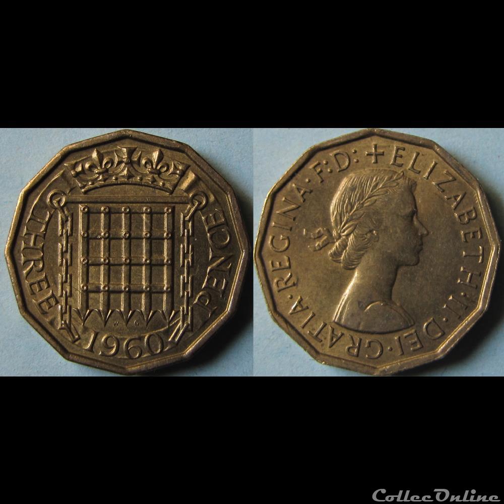 3 pence Elizabeth II (1ère effigie, sans "BRITT:OMN:") 1960 monnaie monde royaume uni 3 pence elizabeth ii 1ere effigie sans britt omn 1960