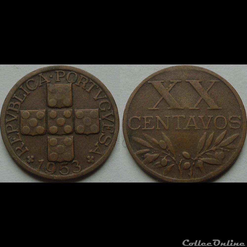 20 centavos 1953 monnaie monde portugal 20 centavos 1953