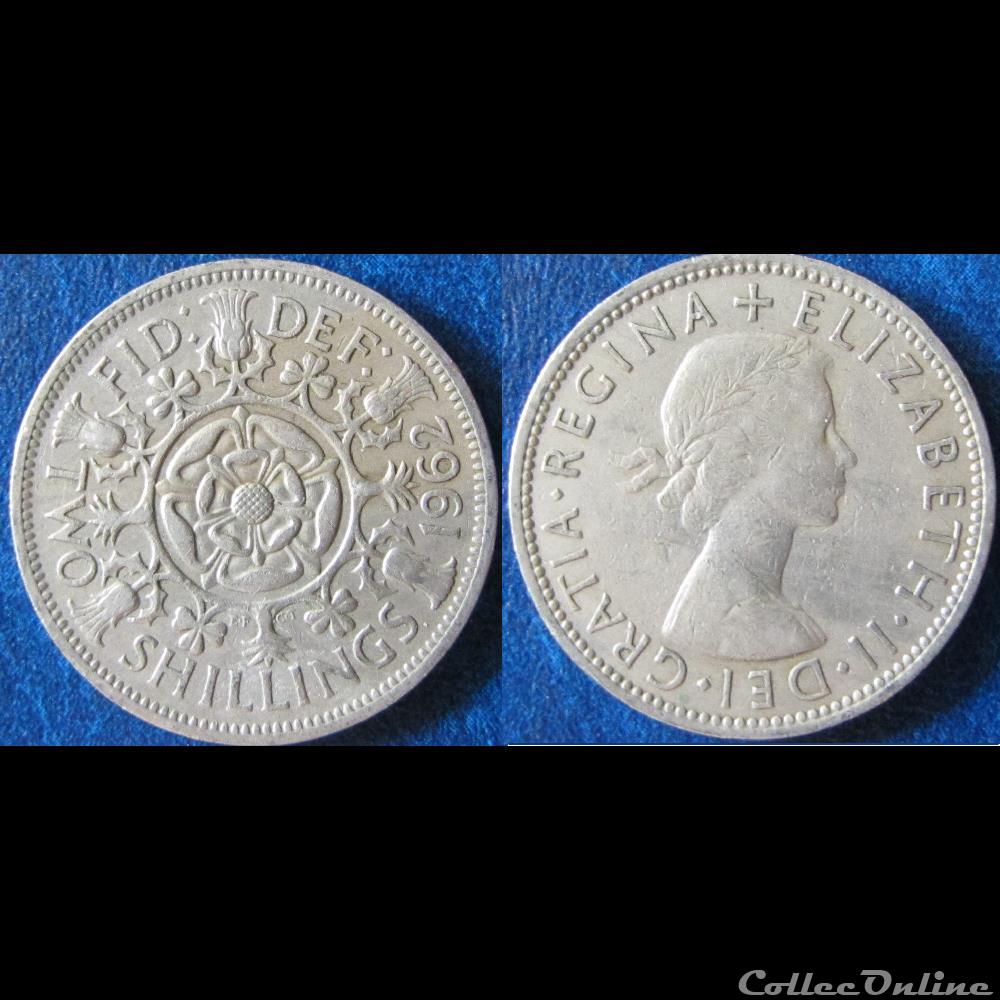 2 shillings Elizabeth II (1ère effigie, sans "BRITT:OMN:) 1962 monnaie monde royaume uni 2 shillings elizabeth ii 1ere effigie sans britt omn 1962