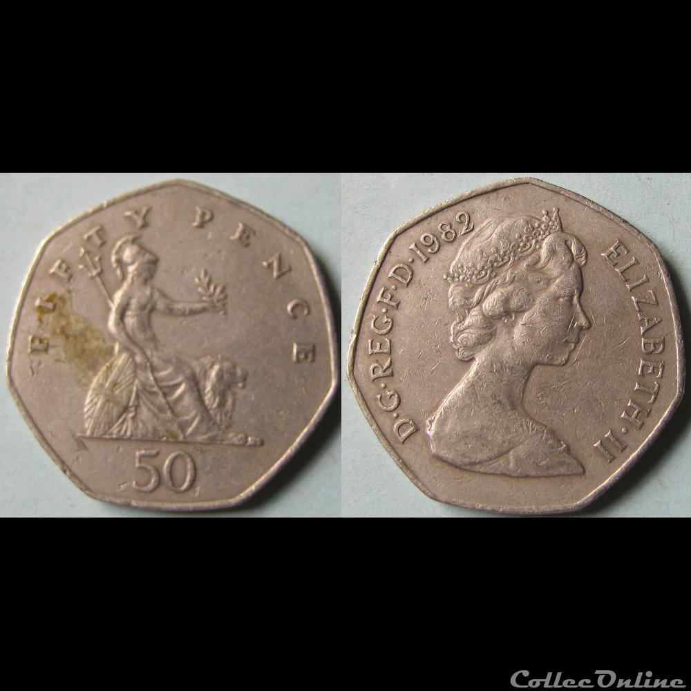 50 pence Elizabeth II (2ème effigie) 1982 monnaie monde royaume uni 50 pence elizabeth ii 2eme effigie 1982