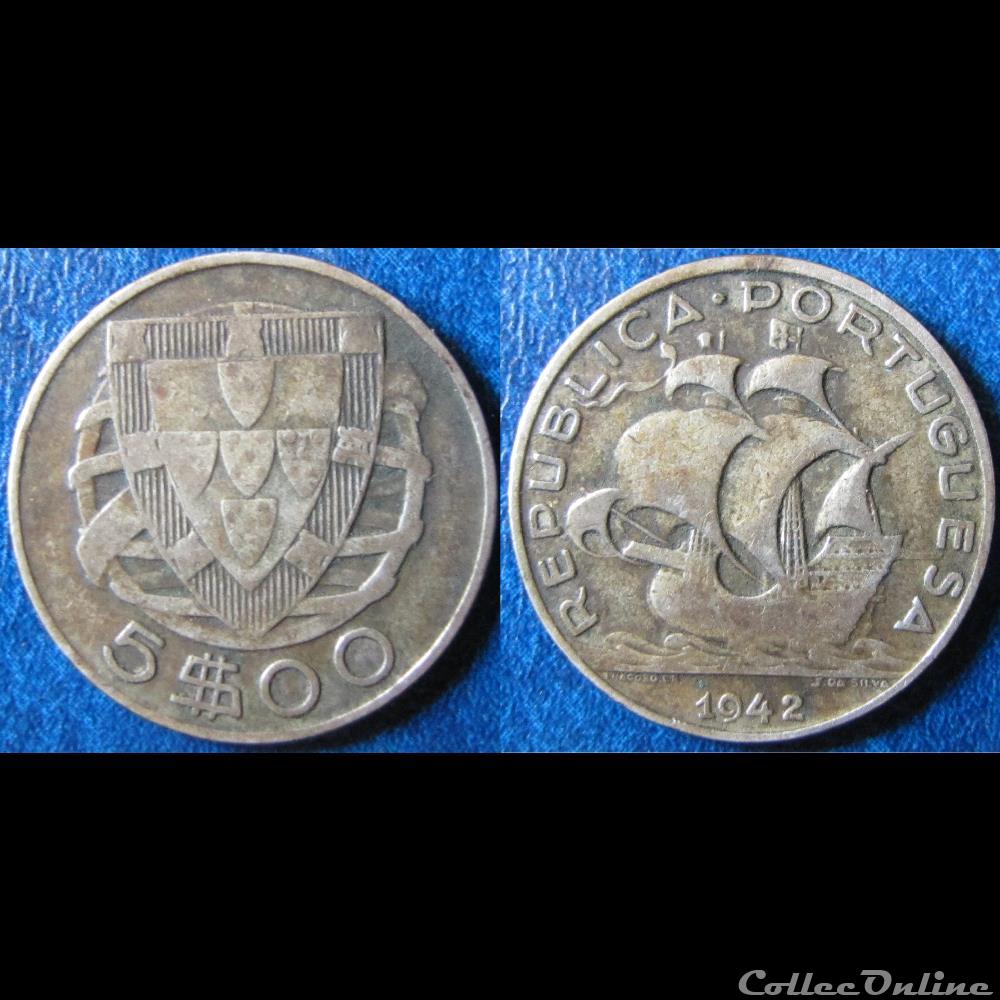 monnaie monde portugal 5 escudos 1942