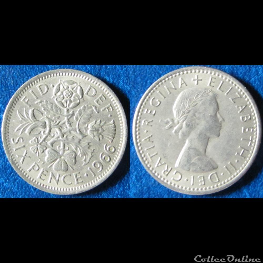 6 pence Elizabeth II (1ère effigie, sans "BRITT:OMN:") 1966 monnaie monde royaume uni 6 pence elizabeth ii 1ere effigie sans britt omn 1966