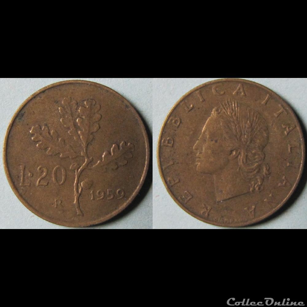 20 lires 1959 monnaie monde italie 20 lires 1959