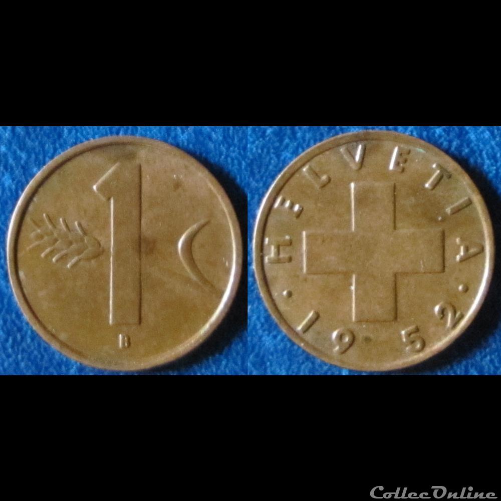 1 centime Crois suisse 1952 B monnaie monde 1 centime crois suisse 1952 b