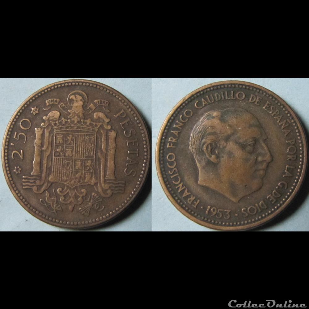 2,5 pesetas Franco 1953 (56) monnaie monde espagne 2 5 pesetas franco 1953 56