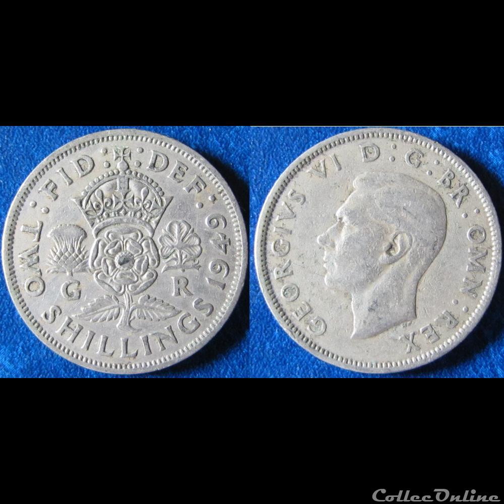2 shillings George VI (sans IND:IMP:") 1949 monnaie monde royaume uni 2 shillings george vi sans ind imp 1949
