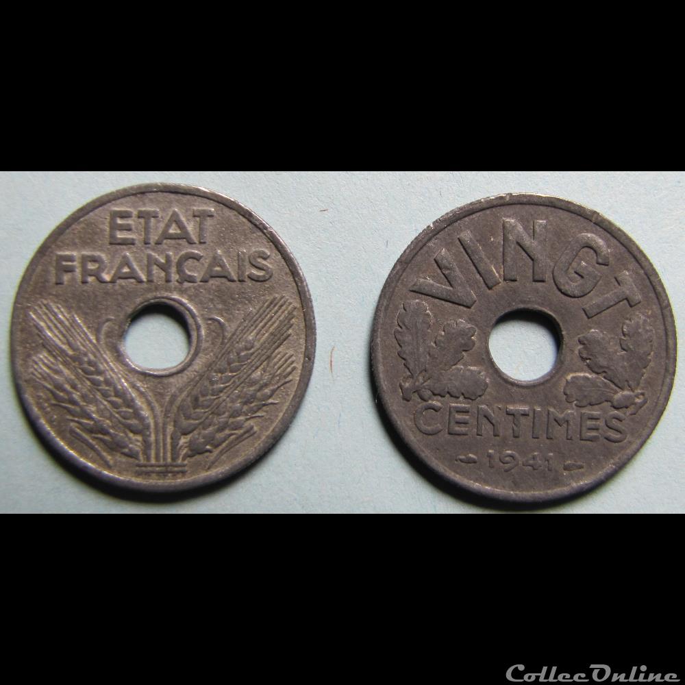 20 (vingt) centimes ETAT FRANCAIS 1941 monnaie france moderne 20 vingt centimes etat francais 1941