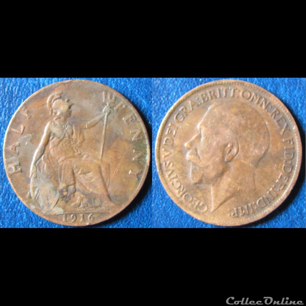 1/2 penny George V (1ère effigie, large tête) 1916 monnaie monde royaume uni 1 2 penny george v 1ere effigie large tete 1916