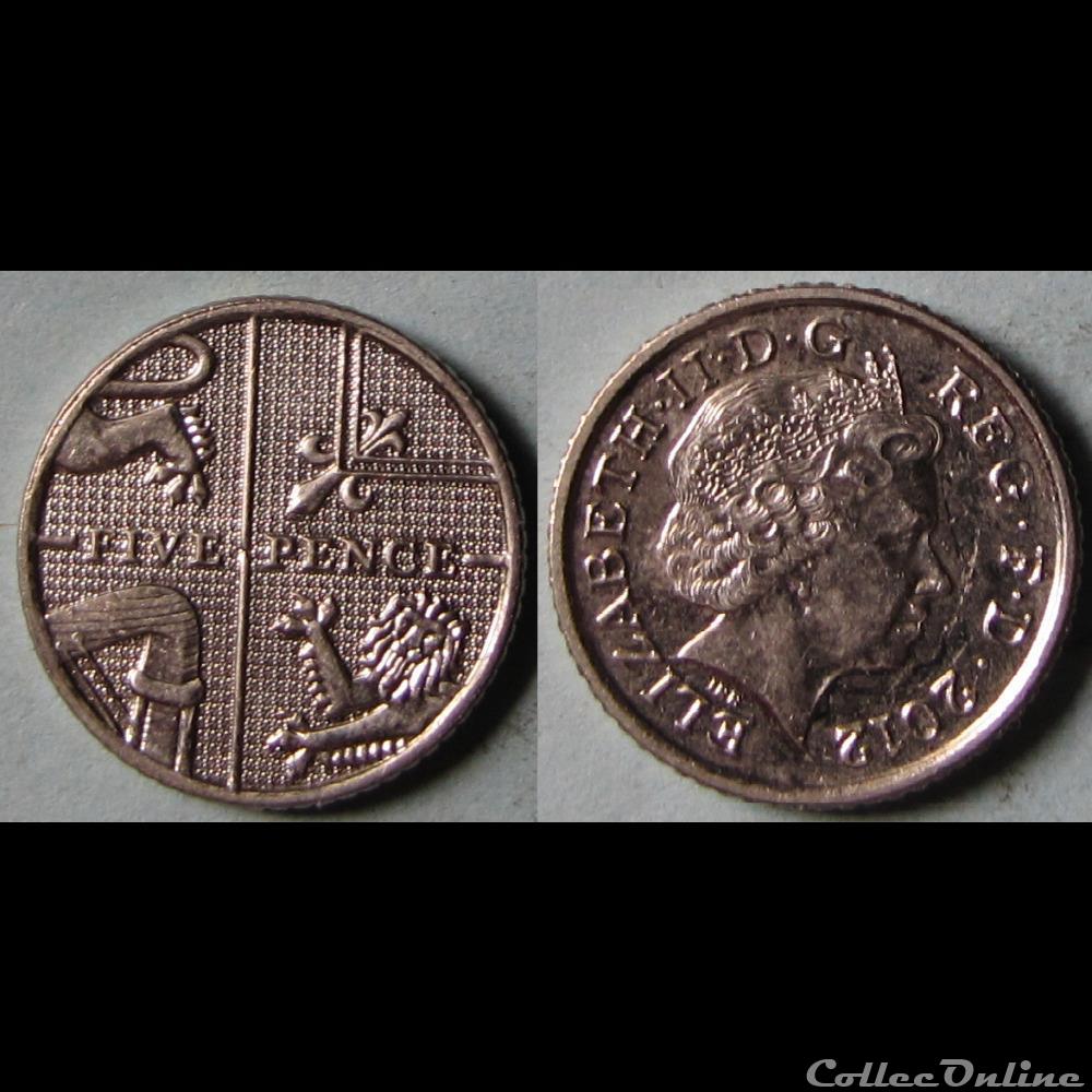 5 pence Elizabeth II (4ème effigie, type blason, acier plaqué) 2012 monnaie monde royaume uni 5 pence elizabeth ii 4eme effigie type blason acier plaque 2012