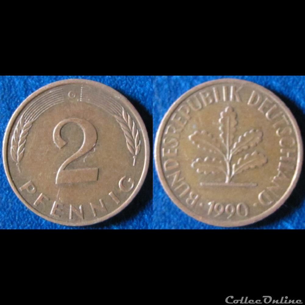 2 pfennig (acier plaqué) 1990 G monnaie monde allemagne 2 pfennig acier plaque 1990 g