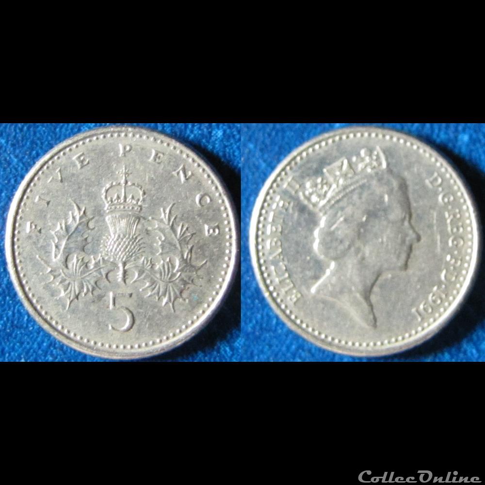 5 pence Elizabeth II (3ème effigie) 1991 monnaie monde royaume uni 5 pence elizabeth ii 3eme effigie 1991