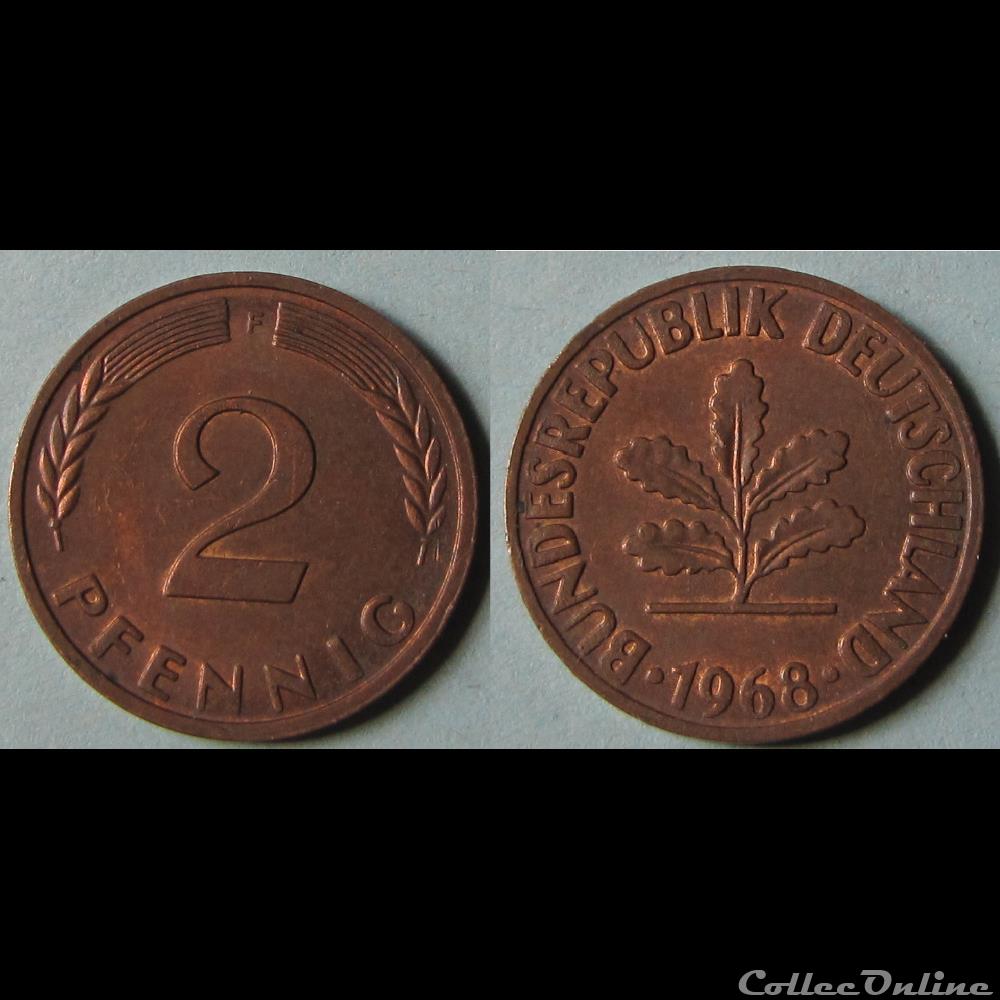2 pfennig (acier plaqué) 1968 F monnaie monde allemagne 2 pfennig acier plaque 1968 f