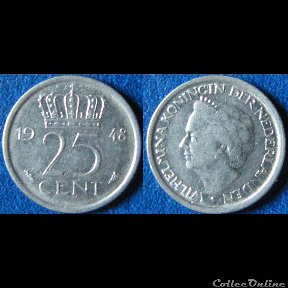 25 centimes Whilelmina 1948 monnaie monde pay ba 25 centimes whilelmina 1948