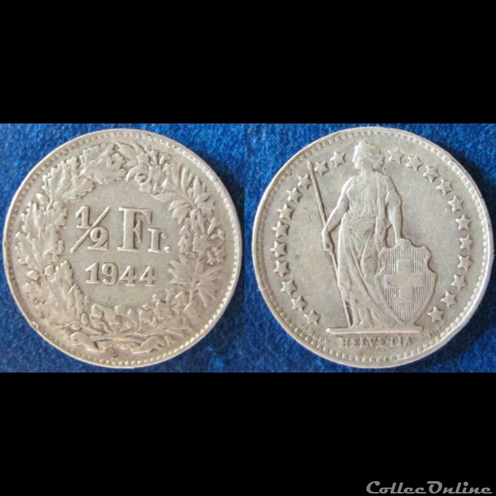1/2 franc Helvetia debout (argent) 1944 B monnaie monde suisse 1 2 franc helvetia debout argent 1944 b