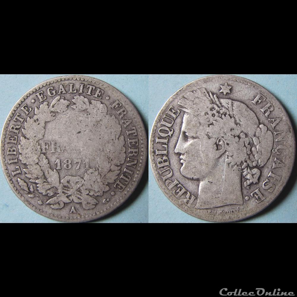 2 francs Cérès (grand A) 1871 A monnaie france moderne 2 francs ceres grand a 1871 a