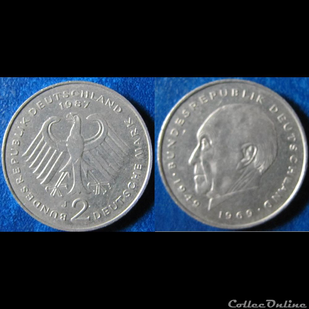 2 deutsch mark Konrad Adenauer 1987 J monnaie monde allemagne 2 deutsch mark konrad adenauer 1987 j