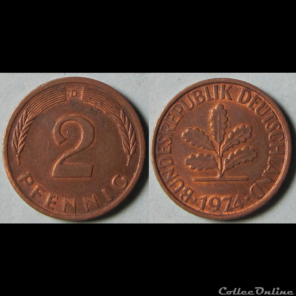 monnaie monde allemagne 2 pfennig acier plaque 1974 d