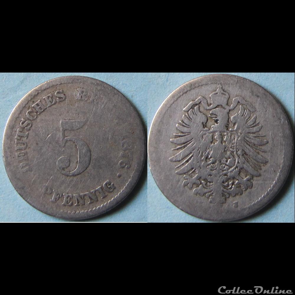 5 pfennig Wilhelm I (type 1, petit aigle) 1876 J monnaie monde allemagne 5 pfennig wilhelm i type 1 petit aigle 1876 j