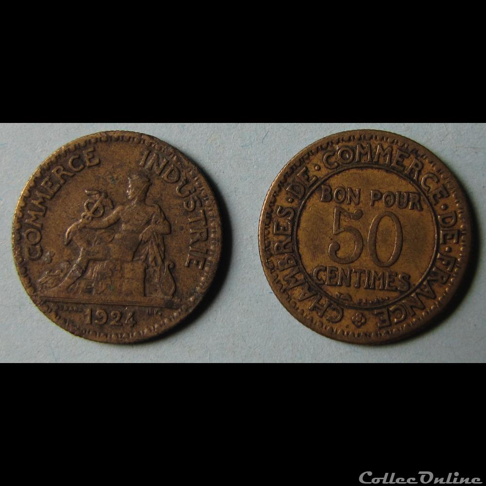50 centimes Chambres de commerce de France (4 ouvert) 1924 monnaie moderne 50 centimes chambres de commerce de france 4 ouvert 1924