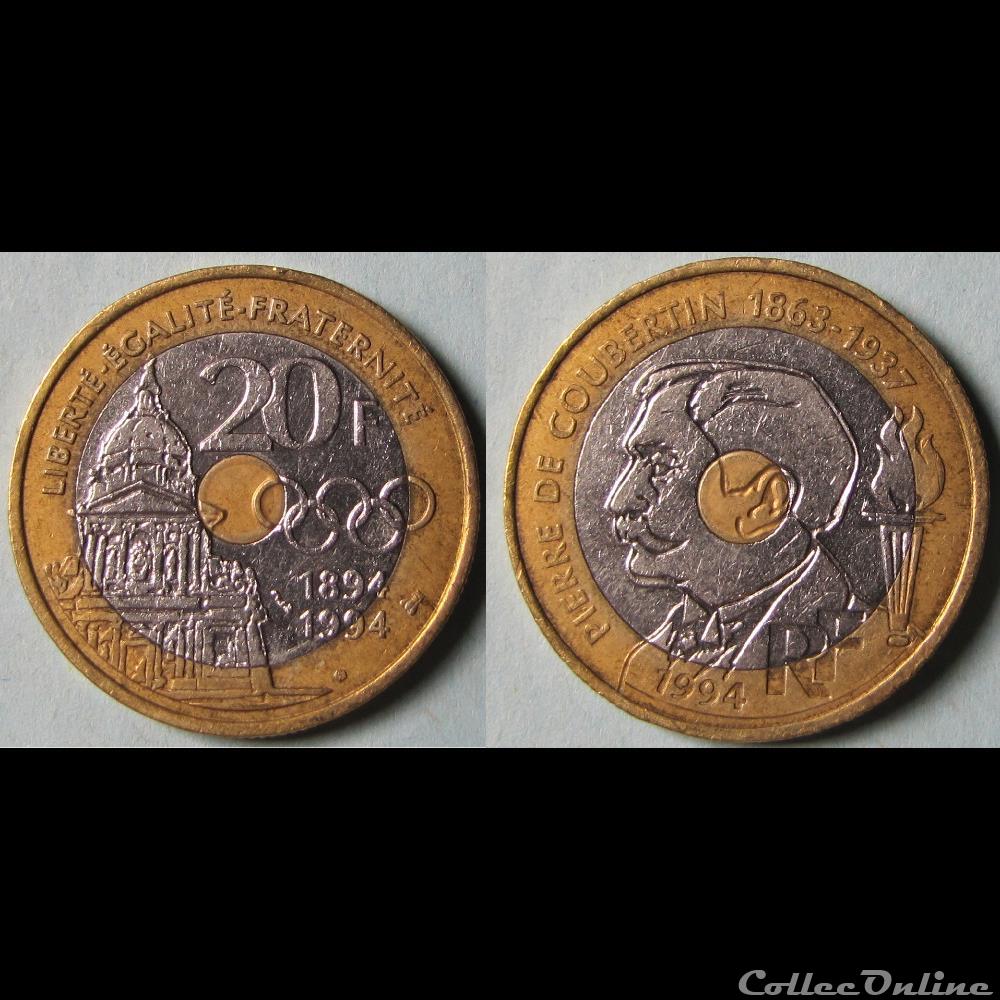 20 francs Coubertin 1994 monnaie france moderne 20 francs coubertin 1994