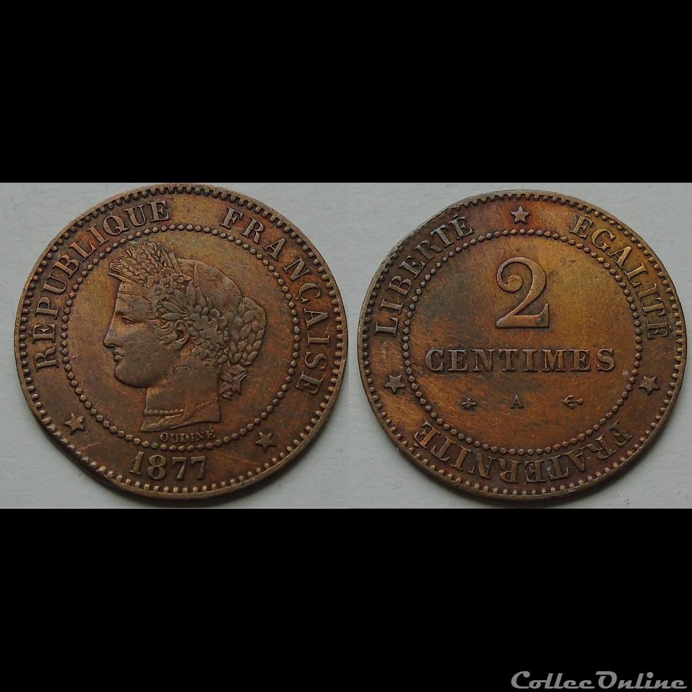 2 centimes Cérès 1877 A monnaie france moderne 2 centimes ceres 1877 a