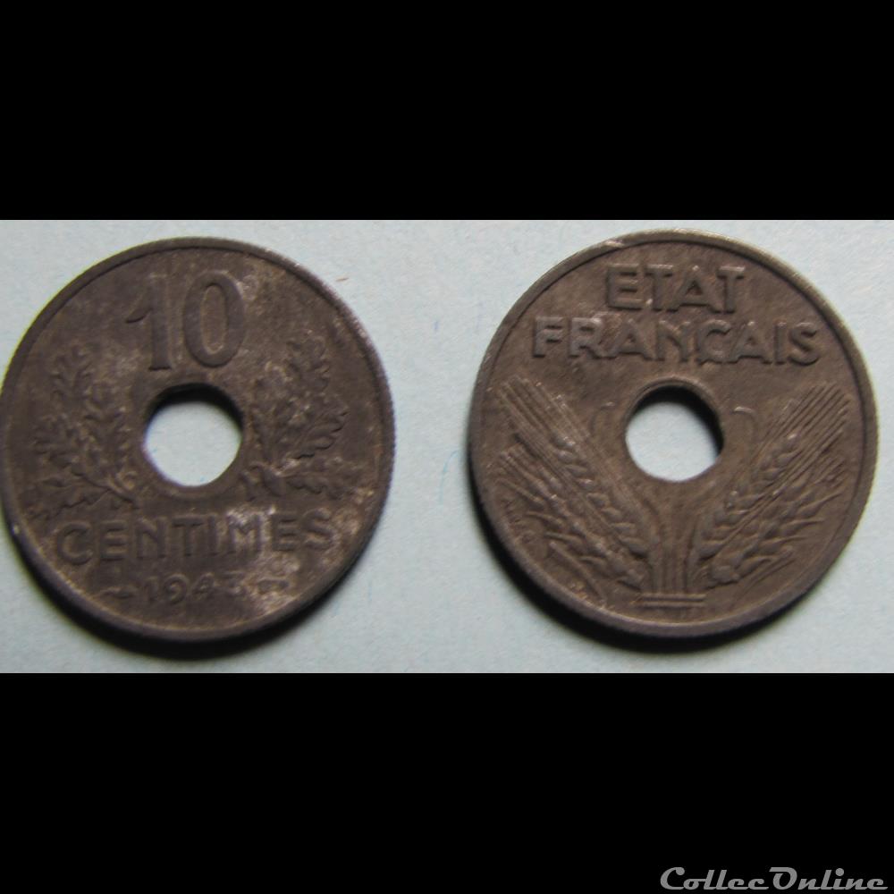 monnaie france moderne 10 centimes etat francais grand module 1943